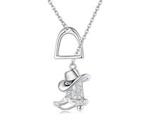DAYLINLOVE Cowboy Boot Necklace 925 Sterling Silver Y Style Layered Horseshoe Pendant Western Cowgirl Hat Pendant Necklaces Equestrian Gift For Women Cowboys Horse Lover