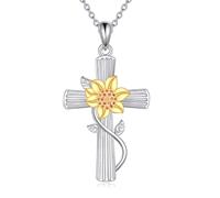 DAYLINLOVE Cross Necklace 925 Sterling Silver Jesus Christ/Crucifix/Scottish Thistle/Wave/Mountain/Cardinal/Sunflower/Butterfly Pendant Necklace Cross Jewellery Gifts for Women