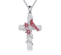 DAYLINLOVE Cross Necklace 925 Sterling Silver Jesus Christ/Crucifix/Scottish Thistle/Wave/Mountain/Cardinal/Sunflower/Butterfly Pendant Necklace Cross Jewellery Gifts for Women