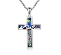 DAYLINLOVE Cross Necklace 925 sterling silver Wave Abalone Shell Pendant Necklace Religion Jewellery Gifts for Women Men