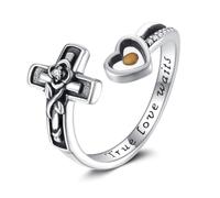 DAYLINLOVE Cross Ring 925 Sterling Silver Rose Mustard Seed Adjustable Thumb Open Ring True Love Waits Purity Christian Jewellery Gifts for Women Girls