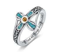 DAYLINLOVE Cross Ring with Mustard Seed 925 Sterling Silver Cross Turquoise Ring Christian Religious Catholic Jewellery Gift for Women Girls(8)