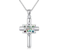 DAYLINLOVE Cross Star of David Necklace S925 Sterling Silver Abalone Shell Tree of Life Necklaces Star of David Pendant Christian Religious Jewelry Gifts for Women Men