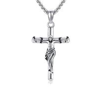 DAYLINLOVE Crucifix Cross Necklace 925 Sterling Silver Goth Jesus Cross Pendant Necklace Gothic Christian Religious Faith Cross Jewellery Gifts for Men Women