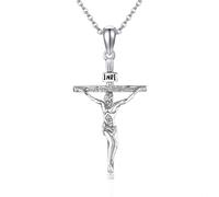 DAYLINLOVE Crucifix Necklace 925 Sterling Silver Jesus Cross Necklace Catholic Crucifix Pendant Necklaces Religious Jesus Jewelry Christian Protection Birthday Gifts for Women Men Girls