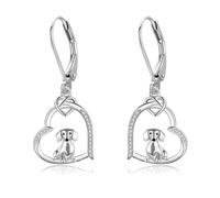 DAYLINLOVE Dachshund Leverback Earrings 925 Sterling Silver/Ross Gold Plated/Gold Plated Dachshund Dangle Earrings Heart Dog Jewelry Gifts for Women Mom Wife Dachshund Lovers (Silver)