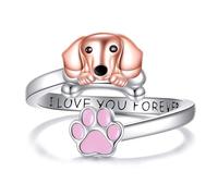DAYLINLOVE Dachshund Ring S925 Sterling Silver Adjustable Paw Dachshund Open Rings Dachshunds Jewelry Gifts for Women Mom Wife Dog Lovers