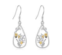 DAYLINLOVE Daffodil Earrings 925 Sterling Silver Bee Daffodil Dangle Teardrop Earrings Daffodil Flower Jewellery Gifts for Women Girls Daffodil Lover