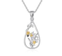 DAYLINLOVE Daffodil Necklace 925 Sterling Silver Daffodil Teardrop Pendant Necklace Flower Plant Floral Jewellery Gifts for Women Girls