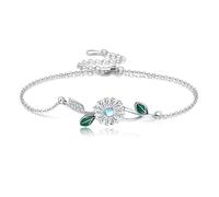 DAYLINLOVE Daisy Bracelet 925 Sterling Silver Moonstone Daisy Bracelet Flower Jewellery Gift For Women (branch)