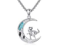 DAYLINLOVE Dinosaur Necklace 925 Sterling Silver Dinosaur Crescent Moon Pendant Jewellery Gift for Women Men