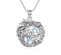DAYLINLOVE Dragon Necklace S925 Sterling Silver Moonstone Dragon Pendant Necklace Vintage Tai Chi Necklace Chinese Dragon Jewelry Gift for Women Men