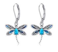 DAYLINLOVE Dragonfly Earrings 925 Sterling Silver Turquoise Abalone Shell Leverback Dangle Drop Earrings Insect Jewellery Gifts for Women Mom Grandma