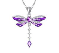 DAYLINLOVE Dragonfly Necklace 925 Sterling Silver Blue/Pink/Yellow/Purple/Green Zircon Dragonfly Pendant Necklace Vintage Bohemian animal Jewelry Gifts for Women Dragonfly Lovers (Purple)