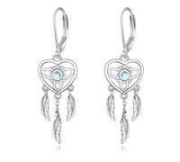 DAYLINLOVE Dreamcatcher Earrings 925 Sterling Silver Moonstone Dream Catcher Dangle and Drop Earrings Dream Catcher Jewelry Gift for Women Dream Catcher Lovers