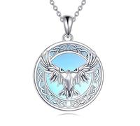 DAYLINLOVE Eagle Necklace 925 Sterling Silver Moonstone Pendant Necklace Irish Celtic Knot Animal Jewellery Gifts for Women Girls