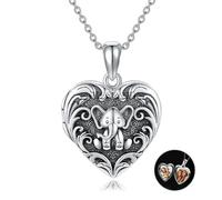 DAYLINLOVE Elephant Locket Necklace 925 Sterling Silver Elephant Heart Locket Pendant That Holds 1-2 Pictures Heart Shaped Jewellery Commemorative Gift for Women Men