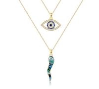 DAYLINLOVE Evil Eye Necklace 925 Sterling Silver Italian Horn Necklace 18K Gold Plated Evil Eye Double Chain Jewellery Gifts For Women