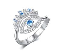 DAYLINLOVE Evil Eye Ring 925 Sterling Silver Adjustable Blue Evil Eye rings for women Amulet Protection Ring Gifts for Girls