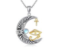 DAYLINLOVE Eye of Horus Necklace 925 Sterling Silver Moonstone Ankh Pendant Necklace Ancient Egyptian Protection African Jewellery Gifts for Women Girls Eye of Horus Lover