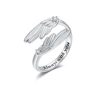 DAYLINLOVE Feather Angel Wings Ring S925 Sterling Silver Adjustable Wings Wrap Open Thumb Rings for Women Mom Wife