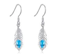 DAYLINLOVE Feather Earrings 925 Sterling Silver Turquoise Stone Feather Dangle Earrings Vintage Eagle Feather Jewellery for Women