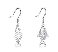 DAYLINLOVE Fish Bone Earrings 925 Sterling Silver Fish Dangle and Drop Earrings Fishbone Jewelry Gift for Women