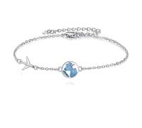 DAYLINLOVE Flight Attendant Gifts Bracelet 925 Sterling Silver Opal World Map Airplane Link Bracelets Travel Jewellery Gifts for Women Girls Travelers