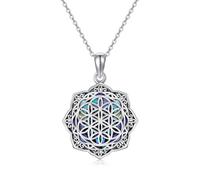 DAYLINLOVE Flower of Life Necklace S925 Sterling Silver Abalone Shell Flower of Life Necklaces Sri Yantra Pendant Jewelry Gifts for Women Men