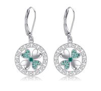 DAYLINLOVE Four Leaf Clover Earrings 925 Sterling Silver Celtic Knot Shamrock Irish Leverback Drop Earrings St Patricks Day Jewelry Gifts for Women