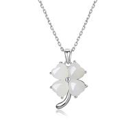 DAYLINLOVE Four Leaf Clover Necklace S925 Sterling Silver Natural White Hetian Jade Necklace Lucky Four Leaf Clover Pendant for Women Mother's Day Valentine's Day Gift