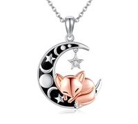 DAYLINLOVE Fox Necklace 925 Sterling Silver Cute Fox And Moon Pendant Necklace Jewelry Gifts for Women Mom Fox Lovers
