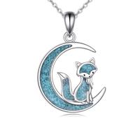 DAYLINLOVE Fox Necklace 925 Sterling Silver Turquoise Moon Fox Pendant Necklace Animal Jewellery For Women