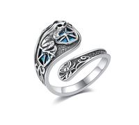 DAYLINLOVE Frog Spoon Ring 925 Sterling Silver Turquoise Frog Ring Lotus Open Rings Adjustable Thumb Rings Animal Jewelry Gifts for Women Frog Lovers