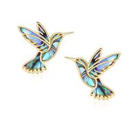 DAYLINLOVE Golden Hummingbird Earrings Abalone Shell 925 Sterling Silver Hummin Bird Stud Earrings Hummingbird Jewelry Birds Gifts for Women Mother(Abalone Shell-Golden)