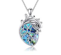 DAYLINLOVE Gothic Anatomical Heart Necklace 925 Sterling Silver Goth Abalone Shell Pendant Necklace Gothic Anatomical Heart Jewellery Gifts for Women Unisex Goth Lover