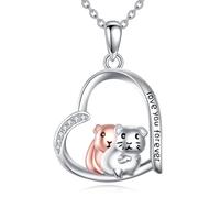 DAYLINLOVE Guinea Pig Heart Pendant Necklace - Sterling Silver Guinea Pig Jewelry Gift for Women Lovers
