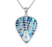 DAYLINLOVE Guitar Pick Necklace 925 Sterling Silver Guitar Abalone Shell Music Pendant Music Note Jewelry Gift For Men Women Guitar Lover