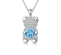 DAYLINLOVE Gummy Bear Necklace 925 Sterling Silver Bear Cz Heart Pendant Necklace Gummy Bear Jewellery Anniversary Valentines Day Gifts for Women Girls Bear Lover