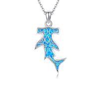 DAYLINLOVE Hammerhead Shark Necklace 925 Sterling Silver Blue Opal Shark Pendant Necklace Ocean Jewelry Jewelry Gifts for Women