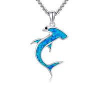 DAYLINLOVE Hammerhead Shark Necklace S925 Sterling Silver Blue Opal Shark Pendant Necklace Hammerhead Sharks Jewelry Gifts for Women Men