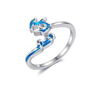 DAYLINLOVE Hammerhead Shark Ring 925 Sterling Silver Blue Opal Adjustable Thumb Ring Shark Jewelry Gifts for Women Ocean Lovers