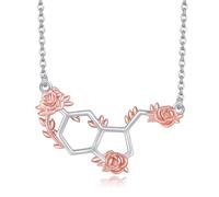 DAYLINLOVE Happiness Serotonin Molecule Necklace for Women 925 Sterling Silver Serotonin And Rose Pendant Necklaces Happiness Chemical Molecule Jewelry for Women Valentine's Day Gifts