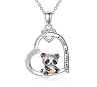 DAYLINLOVE Heart Animal Necklace S925 Sterling Silver Elephant/Manatee/Possum/Ferret/Bearded Dragon Pendant Necklace Animal Jewelry Gifts for Women