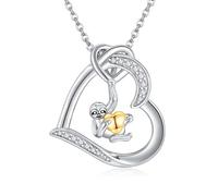 DAYLINLOVE Heart Sloth Necklace S925 Sterling Silver “Slow Down Be Happy” Sloths Jewelry Gifts for Women Mom Wife