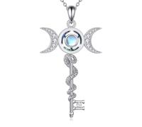 DAYLINLOVE Hecate Key Necklace 925 Sterling Silver Hekate Triple Moon Pendant Necklaces Hecate Key Jewelry Gifts for Women Mom Wife Friend