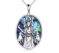 DAYLINLOVE Hecate Necklace 925 Sterling Silver Abalone Shell Oval Triple Moon Goddess Pendant Necklace Pagan Witch Proteccion Amulet Hecate Jewelry for Women