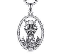 DAYLINLOVE Hecate Necklace 925 Sterling Silver Triple Moon Goddess Pendant Necklace Wiccan Moon Witchy Amulets Jewellery Gifts for Women Girls
