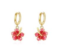 DAYLINLOVE Hibiscus Earrings 925 Sterling Silver Hibiscus Dangle Earrings Enamel Flower Jewelry Gifts for Women Mom