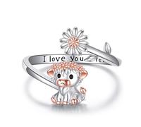 DAYLINLOVE Highland Cow Gifts 925 Sterling Silver Adjustable Cute Highland Cow Rings With Daisy Jewelry Gifts for Women